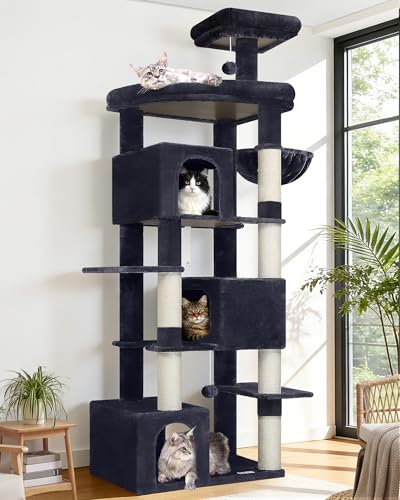 Globlazer 80in Extra Large Cat Tree Tower for Large Adult Cats, Heavy Duty Cat Condo Stand with Oversized Fan-Shaped Perch & 6 Sisal Scratching Posts, S80, Dark Grey - color: Dark Grey