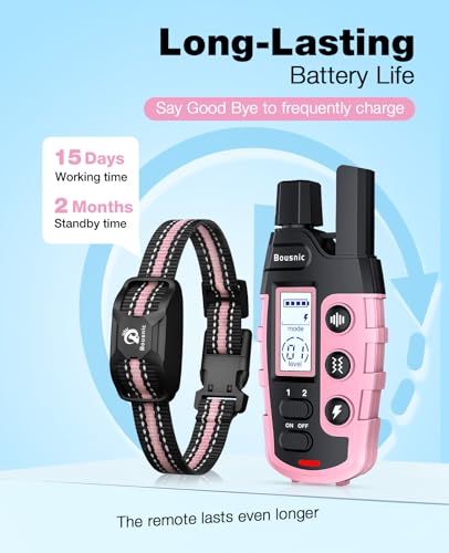 Bousnic Dog Shock Collar - 3300Ft Dog Training Collar with Remote for 5-120lbs Small Medium Large Dogs Rechargeable Waterproof e Collar with Beep (1-8), Vibration(1-16), Safe Shock(1-99) (LightPink) - color: Pink