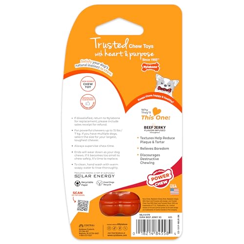 Nylabone Textured Bone Power Chew Toy for Dogs, Durable & Tough Dog Toys for Aggressive Chewers, Beef Jerky Flavor, X-Small Dogs - Up to 15 lbs, 1 Count - size: X-Small