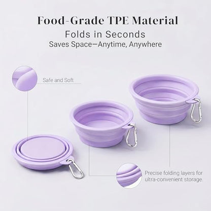 Collapsible Dog Bowls 2-Pack, Portable Travel Dog Bowl with Carabiner, Food-Grade BPA-Free Silicone Pet Food & Water Bowl for Dogs & Cats, Hiking Walking Camping (Purple and Mint Green) - color: Purple and mint green