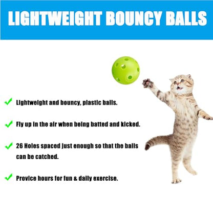 12Pcs Cat Ball Toy, Low Noise No Bells Holey Plastic Cat Balls, Funny Interactive Cats Toys for Indoor Cats, Firm Toy Balls for Kitten Puppy Ferret Bird (1.65", Green) - color: Green, 12/Pack