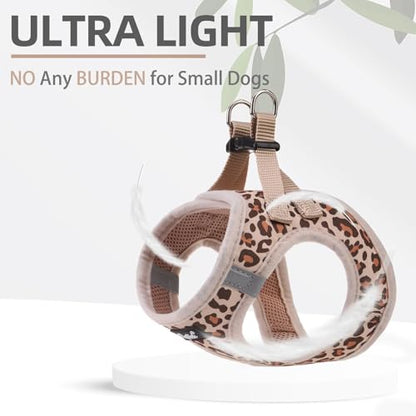 PUPTECK Dog Harness and Leash Set for Small Medium Dogs No Pull Step-in Soft Mesh Puppy Cat Vest Harnesses Reflective at Night, Brown Leopard Print, L - color: #3 LightBrown(Leopard), size: L(CHEST 18"-20", 16.5-22 lbs)