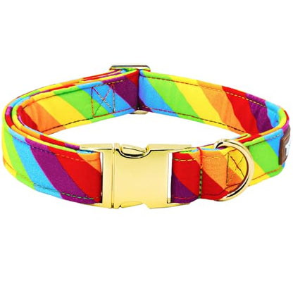 Tunkoo Rainbow Dog Collar with Metal Buckle - LGBTQ+ Pride Month, Soft Cotton Outer, Adjustable for Small/Medium/Large Dogs (Girls & Boys Pets), S - color: D - Rainbow, size: Small
