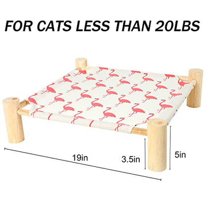 Cat and Dog Hammock Bed for Small Dogs, Brethable Wooden Cat Pet Rabbit Elevated Cooling Outdoor Bed Cots Furniture for Summer Flamingo - color: Flamingo