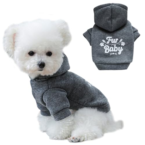 Happy Dog Hoodies Fall Puppy Clothes for Small Dog Girl Boy Hooded Dog Sweatshirt Winter Cat Clothes Warm Pet Sweater Cold Weather Coat for Kitten Chihuahua Yorkie (Grey, Large) - color: Grey, size: Large