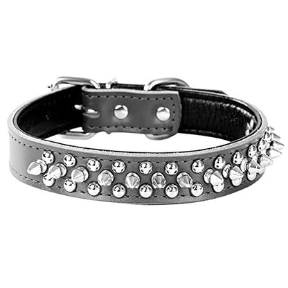 Spiked Studded Dog Collar, Soft Genuine Leather Dog Collar, Adjustable Dog Collars for Small Medium Large Dogs Breeds Pit Bull (S fit Neck 10.5-13", Black2) - color: Black2, size: S fit Neck 10.5-13"