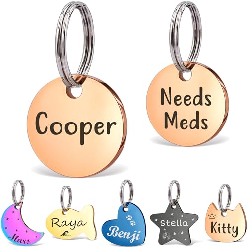 Anavia Small Size Dog Cat ID Tags, Small/XS Personalized Color Plated Stainless Steel Puppy Kitten Name Tags, Customized Engraved Nameplate Pet Collar Tag (Rose Gold, XS-Round) - color: Rose Gold, size: XS-Round