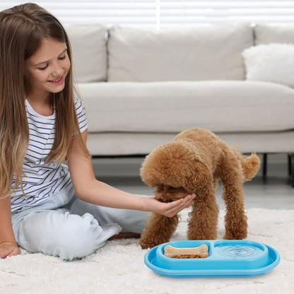 1 Pcs Cat Food Bowl 25 oz Plastic Cat Dog Pet Food Bowl Double No Spill Feeding Water Bowls Ants go Away Feeding Bowls for Small Medium Pets (Blue)