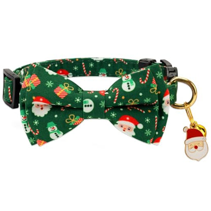 2 Pack Cotton Cat Collar with Bow Tie and Bell for Girl Boy Cats,Cute Pink Flamingo and Blue Whale Pattern Spring Summer Breakaway Cat Collar for Male Female Cats (Santa Claus & Snowman) - color: Santa Claus & Snowman