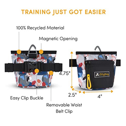 OllyDog Goodie Treat Bag, Dog Treat Pouch, Waist Belt Clip for Hands-Free Training, Magnetic Closure, Dog Training and Behavior Aids, Three Ways to Wear (Petals) - color: Petals