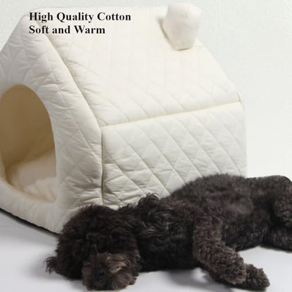 2-in-1 Indoor Cat House & Bed - Cozy Animal Cave & Tent for Large Cats & Small Dogs, Removable Washable Pillow Cushion Included(White) - color: White