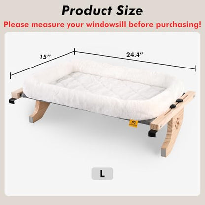 AMOSIJOY Cat Sill Window Perch Sturdy Hammock Seat with Cushion Bed Cover, Wood & Metal Frame for Large Cats, Easy to Adjust Windowsill, Bedside, Drawer and Cabinet(Cushion Bed) - color: White, size: 24.4''L X 15''W