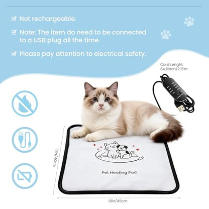 ADD.HERES Heated Cat Bed, Waterproof Adjustable Temperature Dog Cat Heating Pad with Timer, Indoor Pet Heating Pad for Cats Dogs Electric Pads for Dogs Cats, Pet Heated Pad