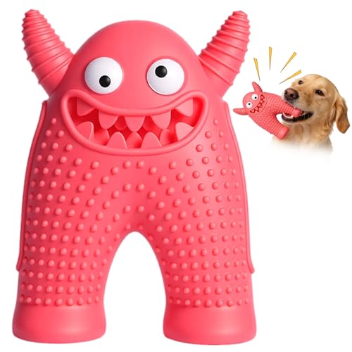 Dog Chew Toys Floating Squeaky Toy for Puppy Toothbrush Teething Cleaning Toys Outdoor Swimming Interactive Tough Toys for Small and Medium Dogs - color: Monster-red