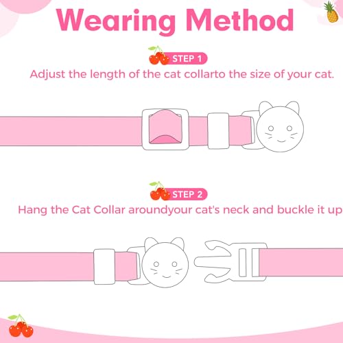 BINGPET Breakaway Cat Collar with Bell, 3 Pack Cat Collars for Girl Cats, Cute Kitty Collars Accessories with Pineapple & Cherry & Strawberry - color: Fruit-3pcs