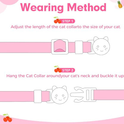 BINGPET Breakaway Cat Collar with Bell, 3 Pack Cat Collars for Girl Cats, Cute Kitty Collars Accessories with Pineapple & Cherry & Strawberry - color: Fruit-3pcs