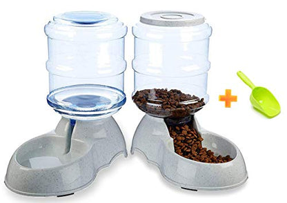 Pet Feeding Solution Automatic Cat & Dog Cafe Feeder and Water Dispenser in Set with Food Scoop - Ito Rocky 6-Meal Automatic Food Dispenser for Small/Middle Puppy and Kitten - color: Grey Feeder and Water Dispender