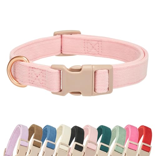 Soft Cotton Dog Collar Adjustable Corduroy Dog Collars for Small Medium Large Female Dogs(Pink,Medium) - color: Pink, size: Medium