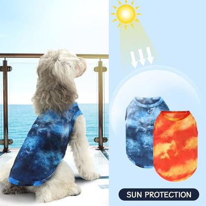 XPUDAC 4 Pack Dog Shirt Tie Dye Lightweight Dog Clothes for Small Dogs Boy Girls Breathable Stretchy Tank Top Vest-Large - size: L-17.7" Chest