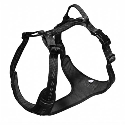 No Pull Dog Harness for Medium Dogs, Adjustable, Reflective Breathable Padded Vest with 2 Metal Leash Clips and Handle for Control or Car Seatbelt Use, Black, M - color: Black, size: M