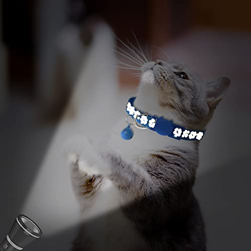 2 Pack Reflective Cat Collar Breakaway with Bell,Personalized Kitten Collars,Adjustable Safety Buckle Collar for Male Cats Girls & Boys (Navy Blue) - color: Navy Blue