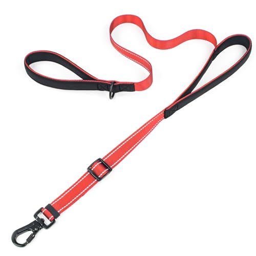 Reflective Double Handle Dog Leash for Large Dogs, Heavy Duty Adjustable Leash with Soft Padded Handles, Traffic Control Training Lead for Walking, Running (Burgundy, S) - color: Bright Red, size: S