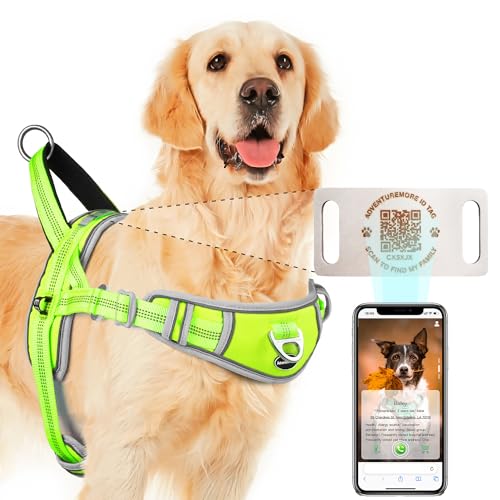 Medium Dog No-Pull Harness with QR Code Dog Tag, Reflective Vest, Adjustable, Escape Proof, Front Clip Handle for Walking, M Green - color: Green - QR Code, size: Medium