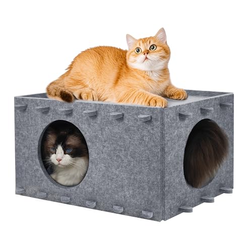 Cat Bed for Indoor Cats, Cat House for Large & Multiple Cats, Foldable Cat Bed Cave, Peekaboo Cat Hideaway, 23.6x15.8x11.8 inch, Medium Gray - style: Medium Gray
