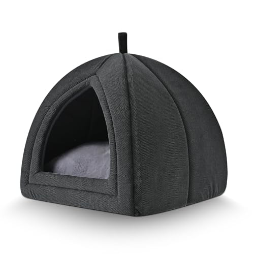 Amazon Basics Cat Cave Bed, 2-in-1 Foldable House for Indoor Cats, with Washable Cushion and Non-Slip Base, 15 x 15 Inches, Small - color: Grey, size: S-15"×15"×15"