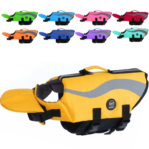 EMUST Dog Life Vests, Adjustable Life Jackets for Small Dogs with Enhanced Buoyancy, Small Dog Swim Vest with Durable Rescue Handle, Yellow,XS - color: Yellow, size: XS