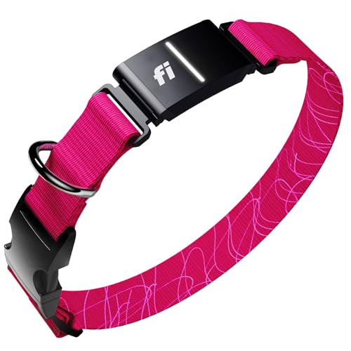 Fi New Series 3+ Smart Dog Tracker Collar [6 Month Membership Included] GPS Tracker for Dogs with Health & Behavior Monitoring, Escape Alerts, Waterproof, LED, Apple Watch Compatible (Pink, Medium) - color: Pink, size: Medium