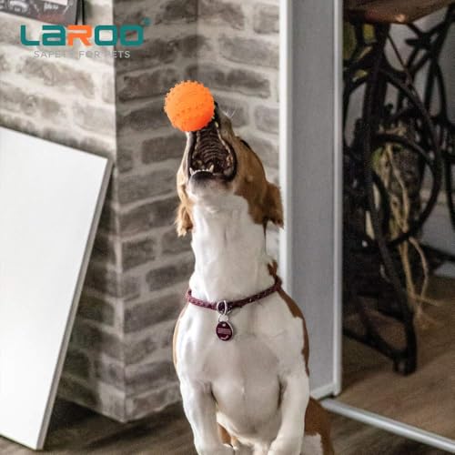 LaRoo Squeaky Dog Ball Toy, Durable Natural Rubber Squeaker Ball Floating Throwing Training, Teeth Cleaning Chew Toy for Pet Small Medium Large Dogs (6.5CM Orange) - color: Orange-6cm