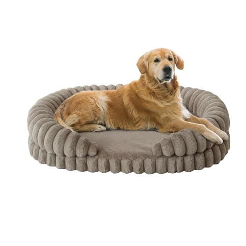BALANCE Calming Dog Bed for Extra Large Dogs, 42 Inches Oval Washable XL Pet Bed with Sides, Orthopedic Pet Couch Sofa with Non-Slip Bottom, Oatmeal - color: Oatmeal, size: 42"L x 31"W x 8"Th