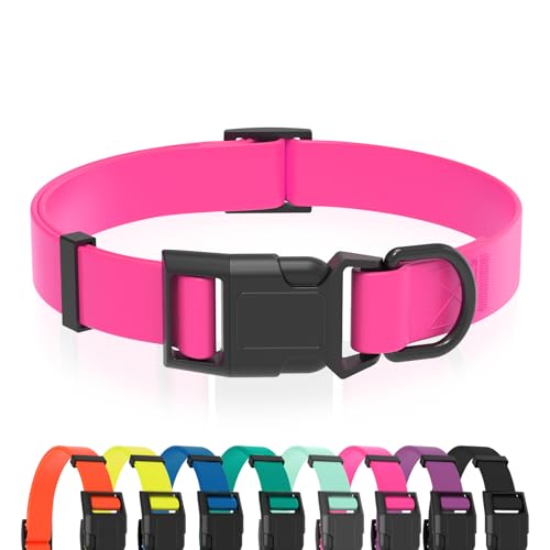 Waterproof Dog Collar, Easy to Clean Rubber Dog Collars with Quick Release Buckle Fits Small Medium or Large Dogs (Pink, M < 11.8-18.5 inch) - color: Pink, size: M (11.8-18.5 inch)