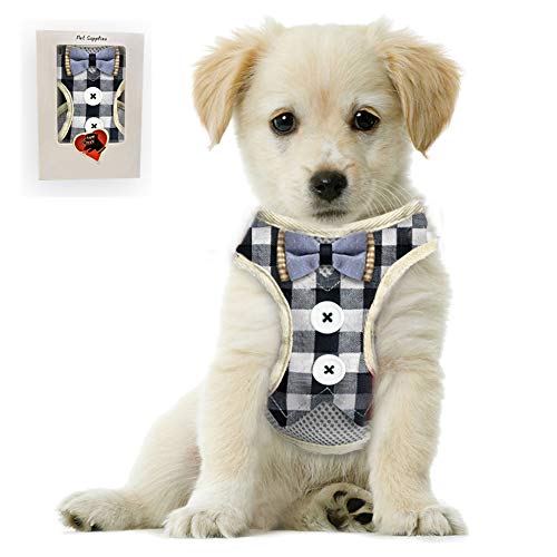 Bark Lover Small Puppy Harness with Bowtie, Adjustable Dog Vest Mesh Tuxedo Harness for Small Dog Kitten, Perfect for Party Wedding Holiday (XS, Blue Plaid) - color: Blue Plaid, size: XS