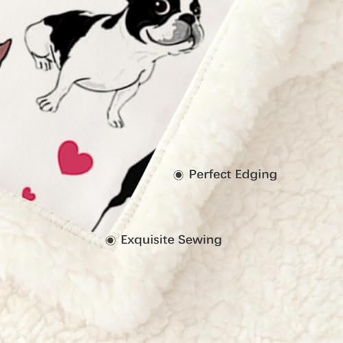 BlessLiving Boston Terrier Sherpa Blanket Queen Size 90x90 Inches - 3D Red Hearts Puppy Dog Print Super Soft Plush Fleece Throw for Adults, Women, Pet Lovers, Cute Animal Themed Gift - color: Boston Terrier, size: Queen, 90 x 90 Inches