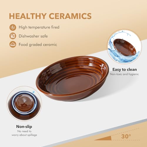 Havniva Ceramic Cat Bowl Whisker Friendly 5.5” Cat Dishes Shallow Cat Food Bowl Anti-Slip Pet Water Bowls for Indoor Cats, Wide Cat Food Dish Prevent Whisker Fatigue (3 Pack) - color: Caramel Brown - A