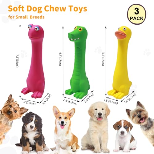 Latex Squeaky Dog Toys, 3 Pack Soft Rubber Dog Chew Toys, 7" Standing Stick Animal Pet Toy to Keep Them Busy, Interactive Fetch Squeak Toy for Puppy Small Dogs - color: Purple & Yellow & Green