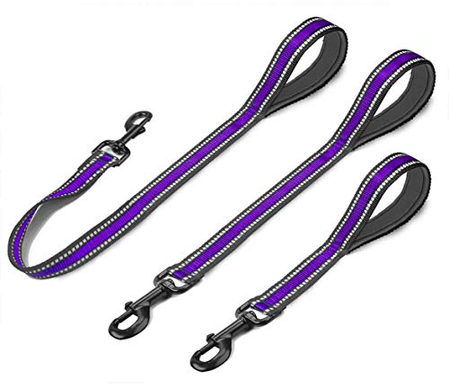 Cymiler Short Dog Leash,3 Sizes Nylon Short Traffic Leash with Padded Handle,Dog Short Training Leash with Highly Reflective Threads for Small Medium Large Dogs (Wide-Purple) - color: Wide-Purple