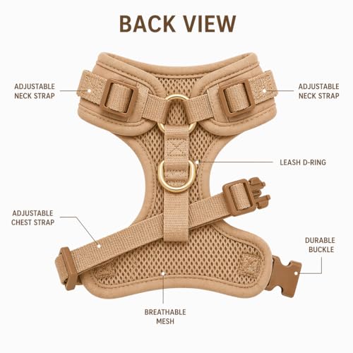 Premium No-Pull Dog Harness Soft Neoprene & Breathable Mesh Vest with Front & Back Clip D-Rings Adjustable Lightweight Walking Harness for Puppies, Small & Medium Dogs (Beige, L) - color: Beige, size: L: Neck=16.5-22''/Chest=22.4-32.7''