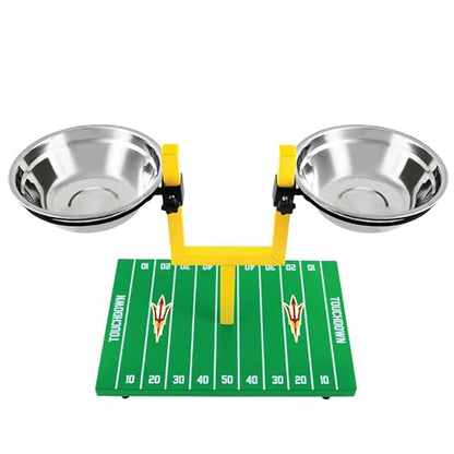 NCAA Arizona State Sun Devils Goalpost Football Field Dog Feeder – Adjustable Elevated Dog Bowls with Stand, 2 Stainless Steel Bowls, Non-Slip Rubber Feet, Raised Pet Feeder for Large & Small Dogs - color: Arizona State Sun Devils
