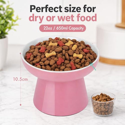 Raised Cat Food Bowl – Ceramic Elevated Cat Bowl for Whisker & Neck Fatigue,Non-Slip & Anti Vomiting Pet Feeder for Kittens to Adult Cats and Small Dogs,Dishwasher Safe(Pink) - color: Pink