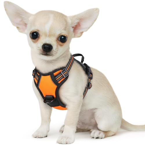 Small Dog Harness No Pull, Service Vest with Reflective Strips and Control Handle, Adjustable and Comfortable for Easy Walking, No Choke Pet Harness with 2 Metal Rings, Orange, XS - color: Orange, size: X-Small
