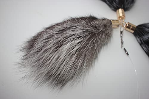 Fosrion Real Raccoon Tail Fur Cat Bites Toy with Three Section Retractable Carbon Fiber Rod (Fox Fur Piece, Tail & Fishing Rod) - color: Fox Fur Piece