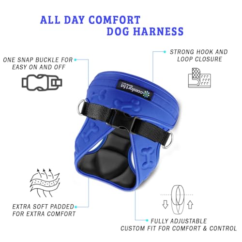 Comfort fit All Weather Step-in Dog Harness - Adjustable Small Dog Harness Medium Sized Dogs - Soft Padded Easy Walk Dog Vest Harnesses - color: Blue, size: S (Chest 12" - 15.5")