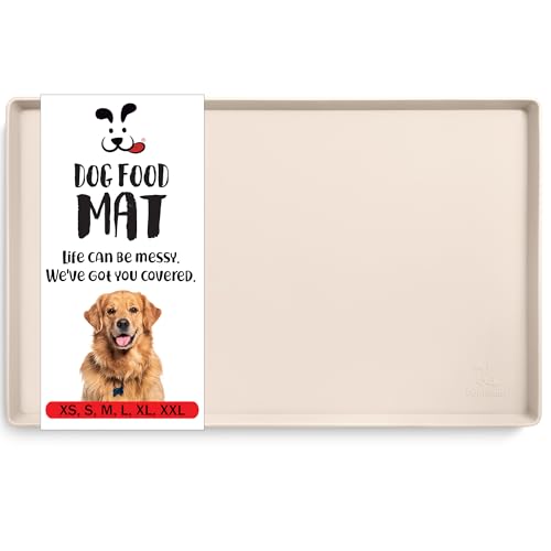 DogBuddy Waterproof Dog Food Mat with Raised Edge, Silicone - Nonslip Pet Feeding Mat for Floors (M: 21' x 14', Vanilla) - color: Vanilla, size: M: 21" X 14"