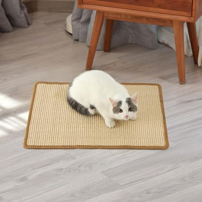 FUKUMARU Cat Scratcher Mat, 23.6 X 15.7 Inch Natural Sisal Cat Scratch Mats, Horizontal Cat Floor Scratching Pad Rug with Sticky Tapes, Protect Sofa and Carpet - color: Beige-23.6 x 15.7 Inch
