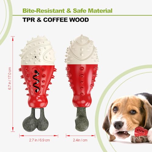 Natural Coffee Wood Dog Toy - Cooling Freezable TPR Teething Chew & Treat Dispensing Enrichment Toy - Sustainable for Small Medium Large Breeds (Red) - color: Red