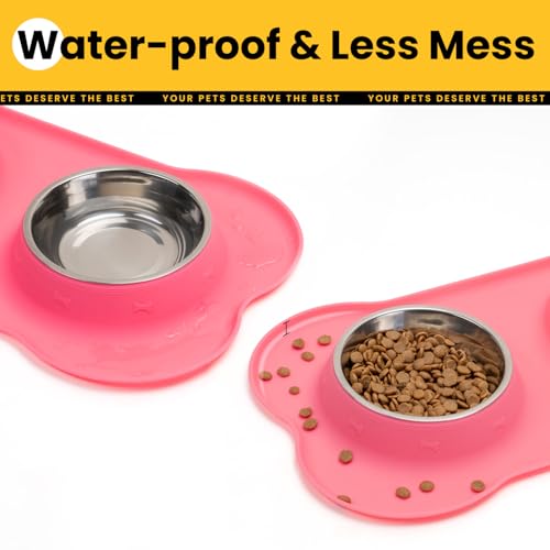 Conlun Stainless Steel Dog Bowls with Non-Slip Silicone Mat, Spill Proof Food & Water Bowls Set, Easy Clean Puppy Food Dish, Dishwasher Safe, Suitable for Dogs Cats Pet Under 20lbs, Small, Pink - color: Pink, size: Small-13 oz