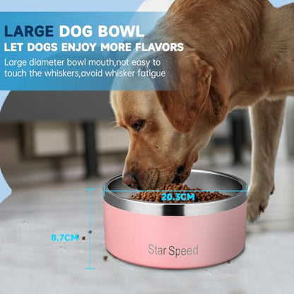 StarSpeed Stainless Steel Dog Bowl - Large Dog Water Bowl with Rubber Bottom, Drop Resistant, Keeps Cold, Holds 8 Cups (64oz, Pink) - color: Pink, size: 64oz